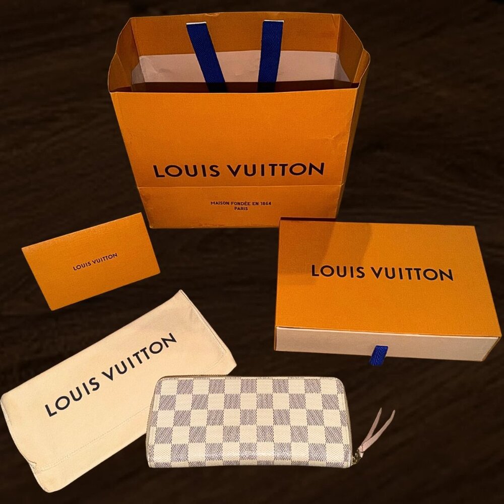 🌟 Louis Vuitton Damier Azur Clemence 🎀 Long Wallet Clutch Rose Pink Inside